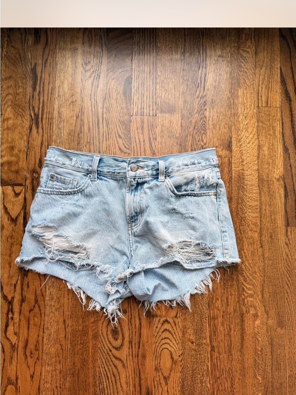Pistola Light Blue Distressed Denim Shorts